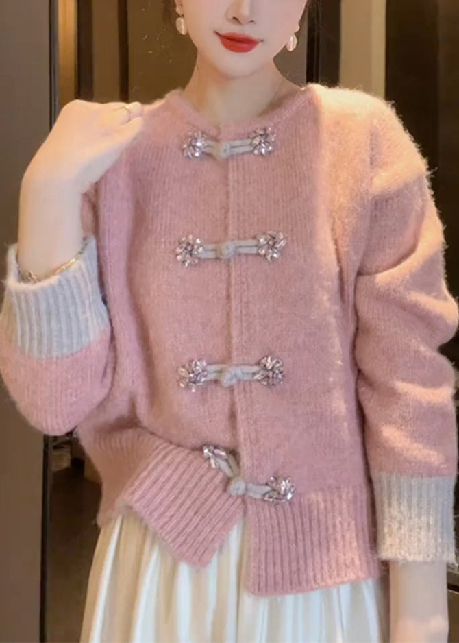 Unique White O Neck Chinese Button Knit Cardigan Fall We015
