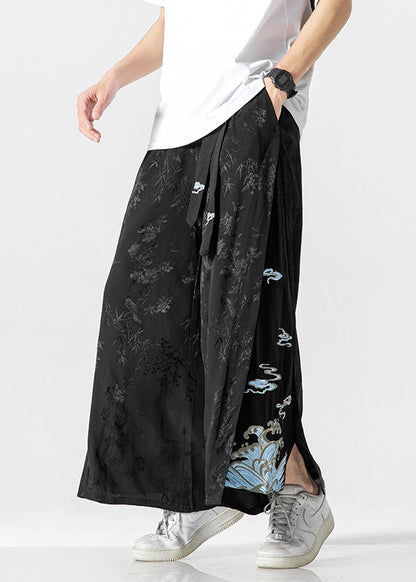Unique White Oriental Embroideried Pockets Silk Pants Summer Yt056