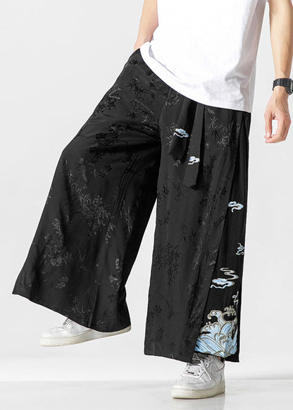 Unique White Oriental Embroideried Pockets Silk Pants Summer Yt056