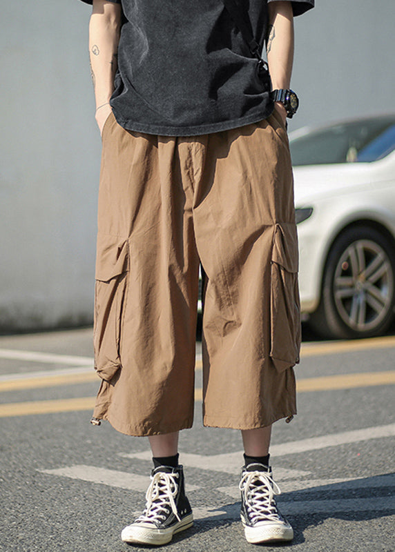 Unique White Pockets Patchwork Elastic Waist Wide Leg Pants Yt013