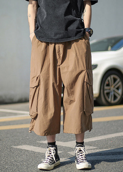 Unique White Pockets Patchwork Elastic Waist Wide Leg Pants Yt013