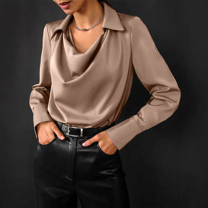 Samantha | ’s Drape Neck Long Sleeve Satin Blouses