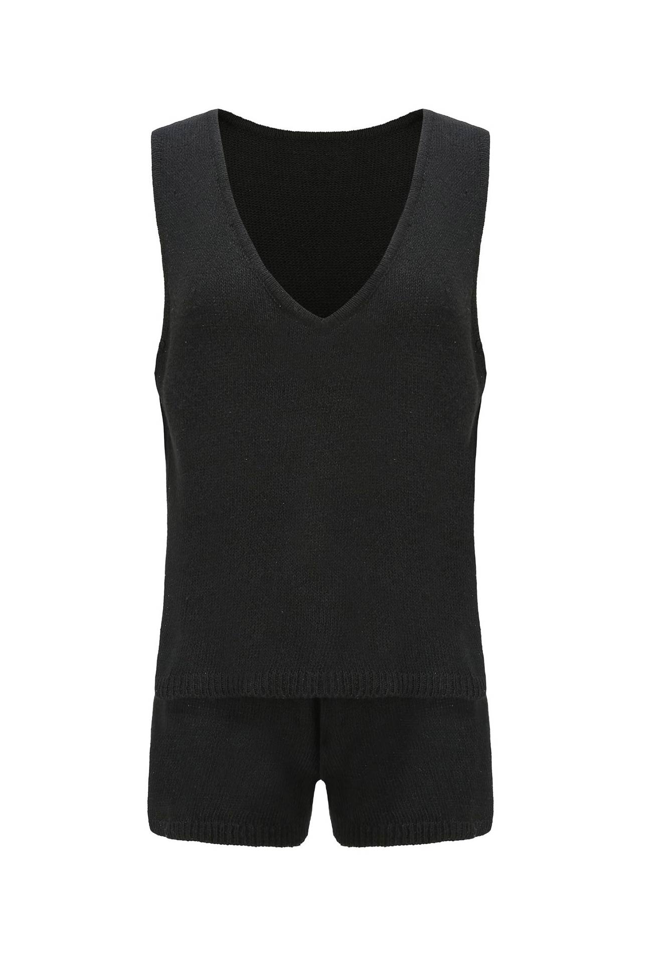 V Neck Knit Tank Top Shorts Suits