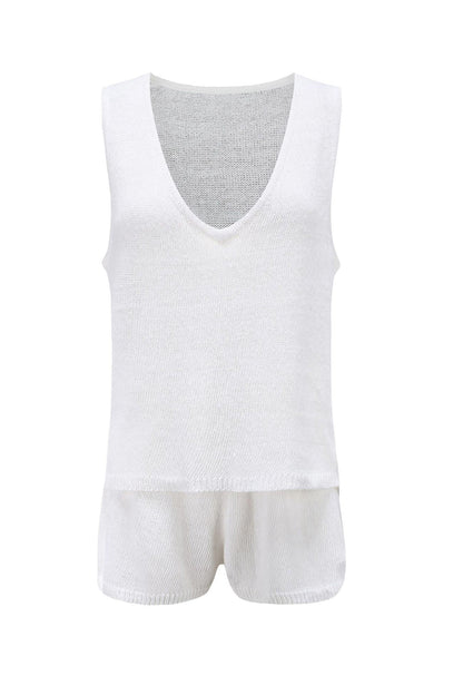 V Neck Knit Tank Top Shorts Suits