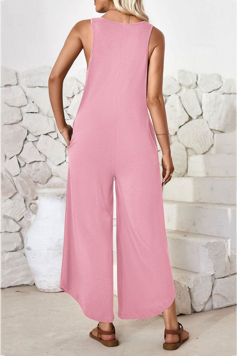 V Neck Irregular Hem Cotton Jumpsuits