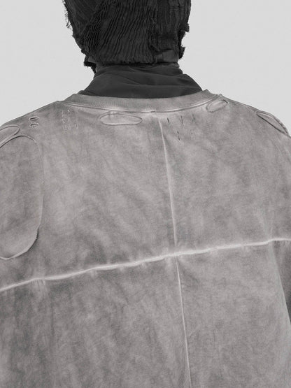 Distressed Gray Zip-up Oversized T-shirt