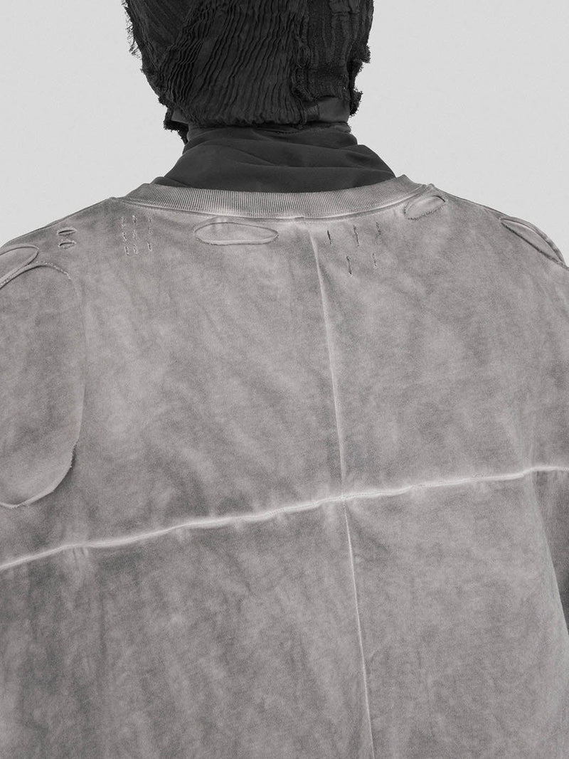 Distressed Gray Zip-up Oversized T-shirt