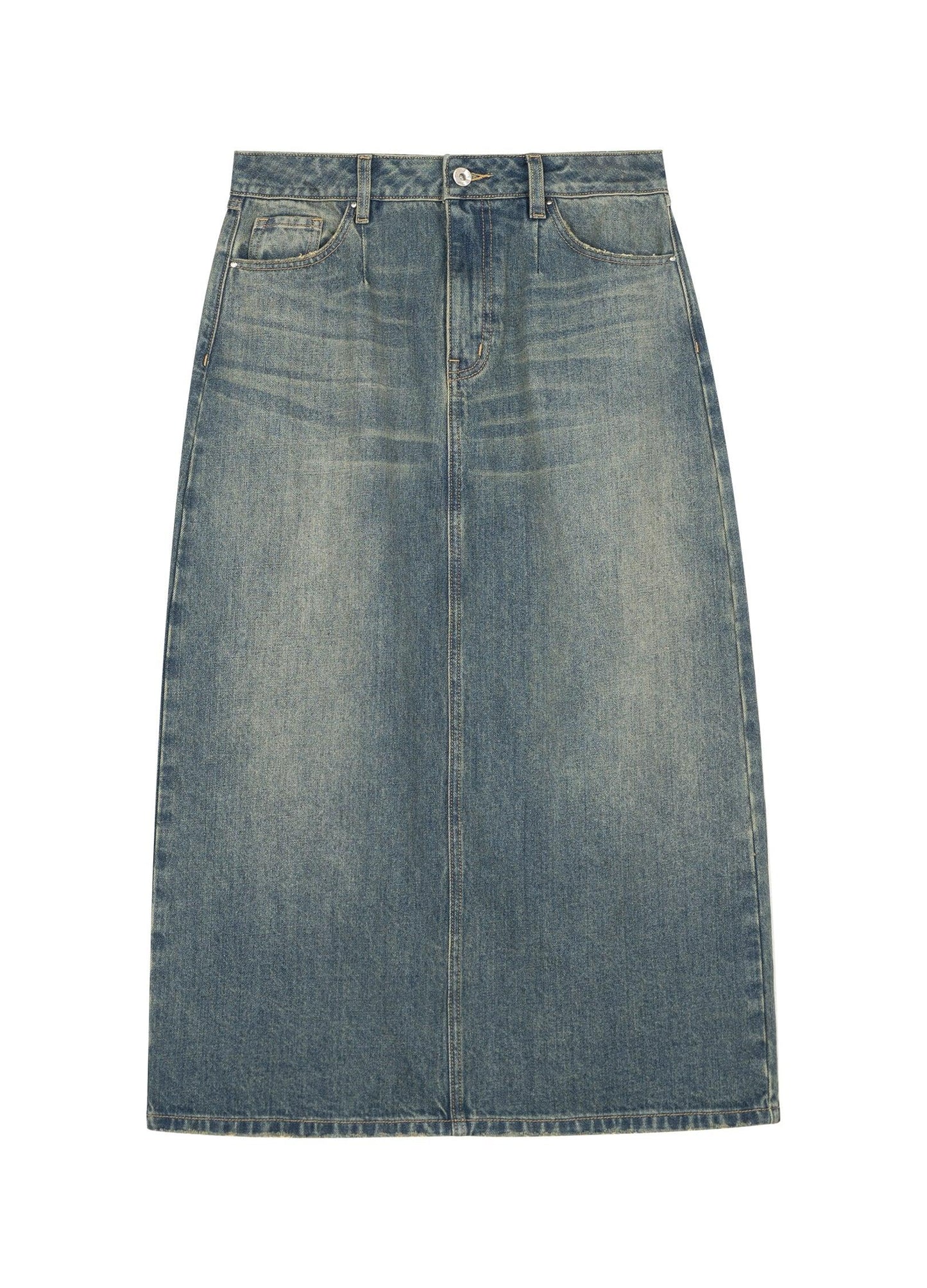 Washed Denim Split Skirt