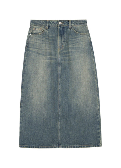 Washed Denim Split Skirt