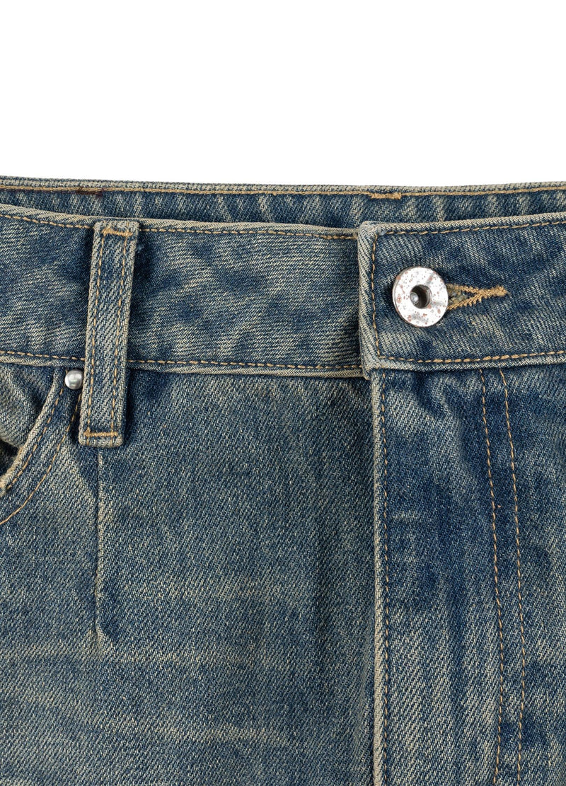 Washed Denim Split Skirt
