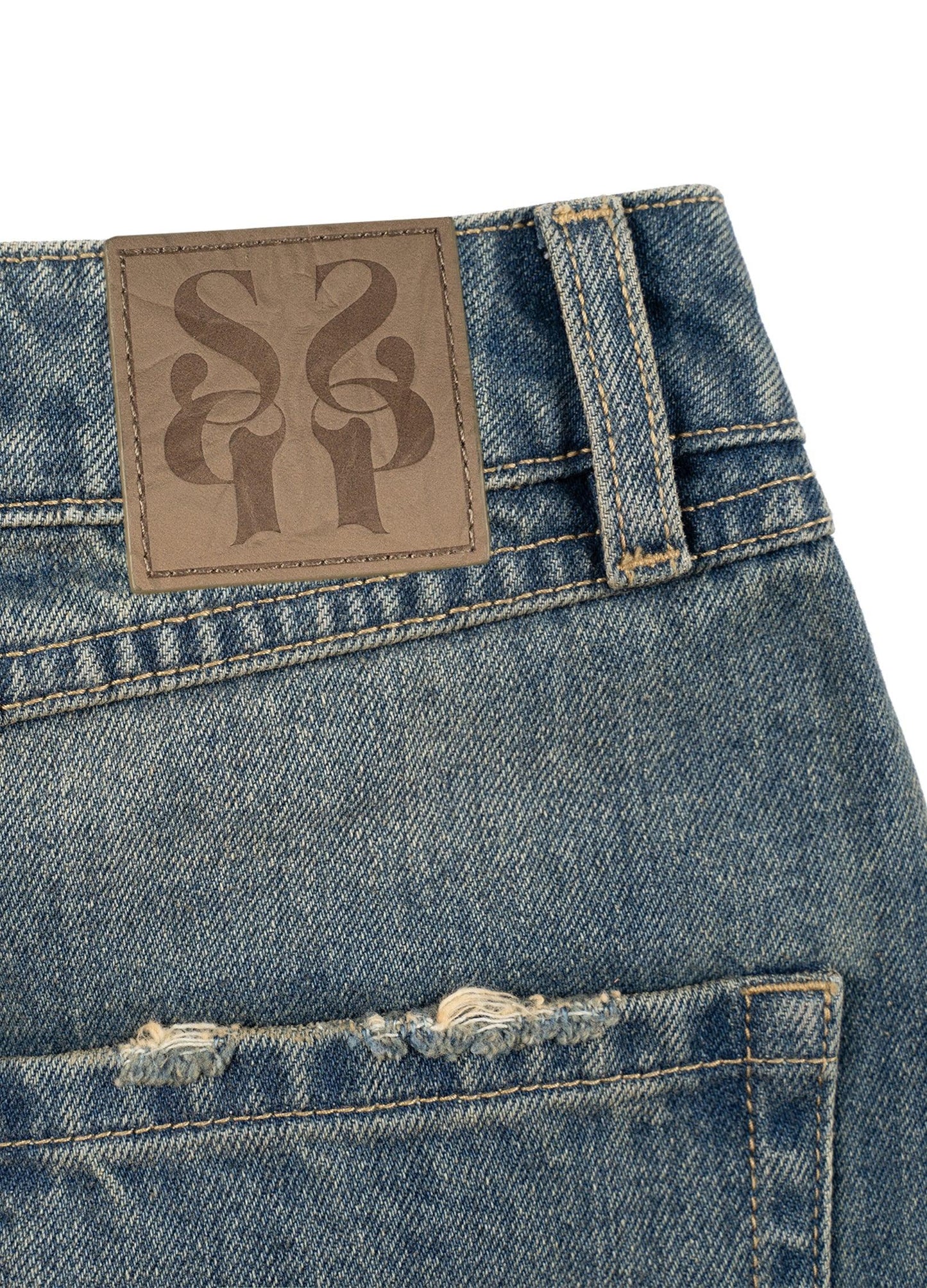 Washed Denim Split Skirt
