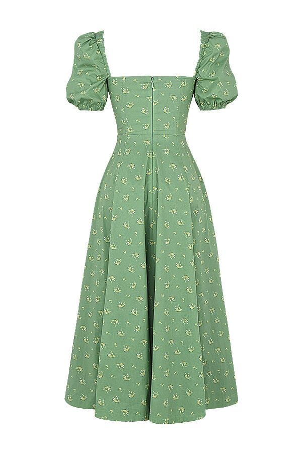 Puff Sleeve Midi Dress in Green