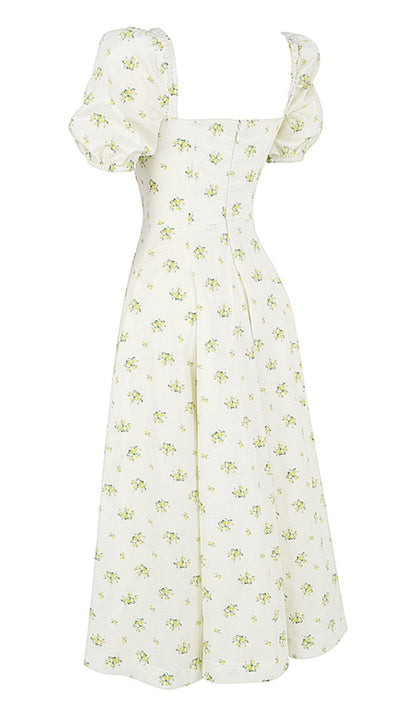 Puff Sleeve Midi Dress in White