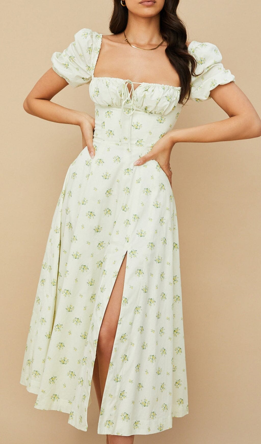 Puff Sleeve Midi Dress in White