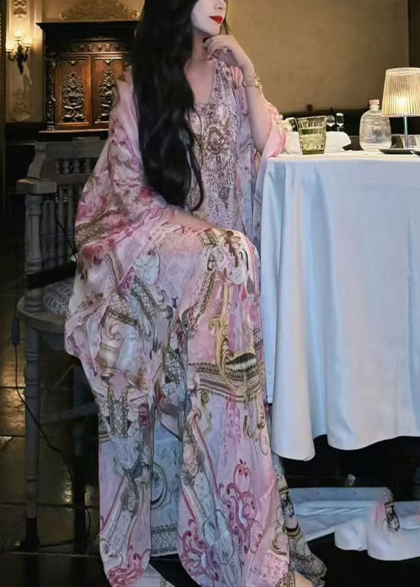 Vacation Style New Print Long Dress Batwing Sleeve Zl043