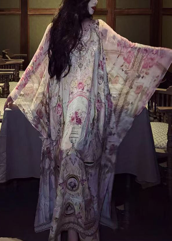 Vacation Style New Print Long Dress Batwing Sleeve Zl043