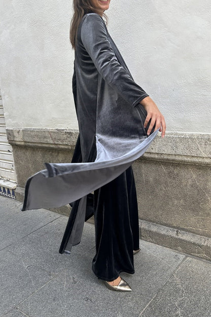 Velvet Slit Long Cardigan Two-piece Pants Suits