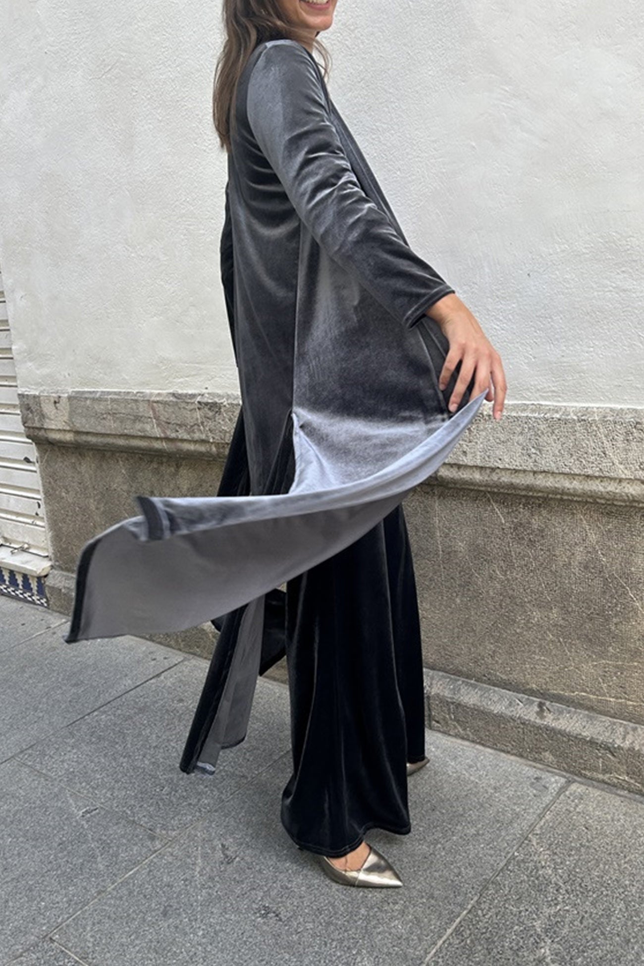 Velvet Slit Long Cardigan Two-piece Pants Suits