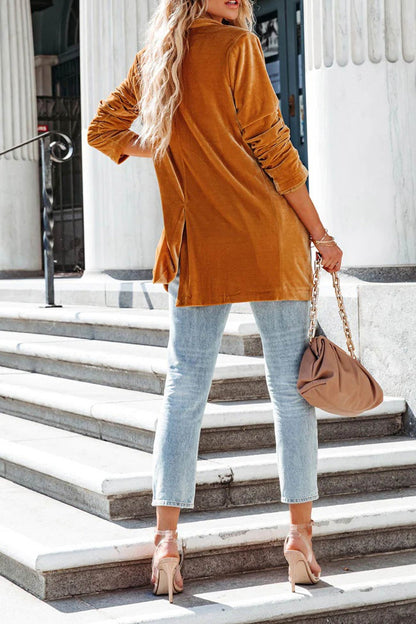 Velvet Pocketed Mid-length Coat