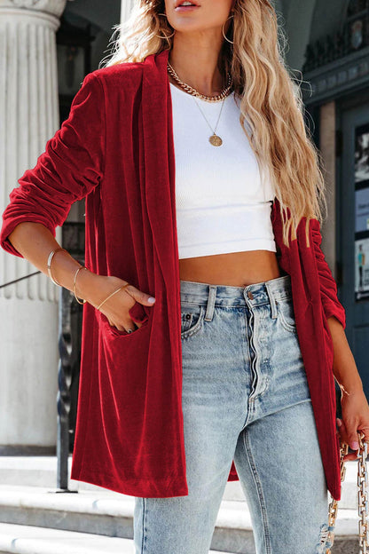 Velvet Pocketed Mid-length Coat