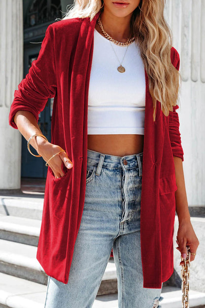 Velvet Pocketed Mid-length Coat
