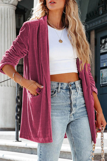 Velvet Pocketed Mid-length Coat