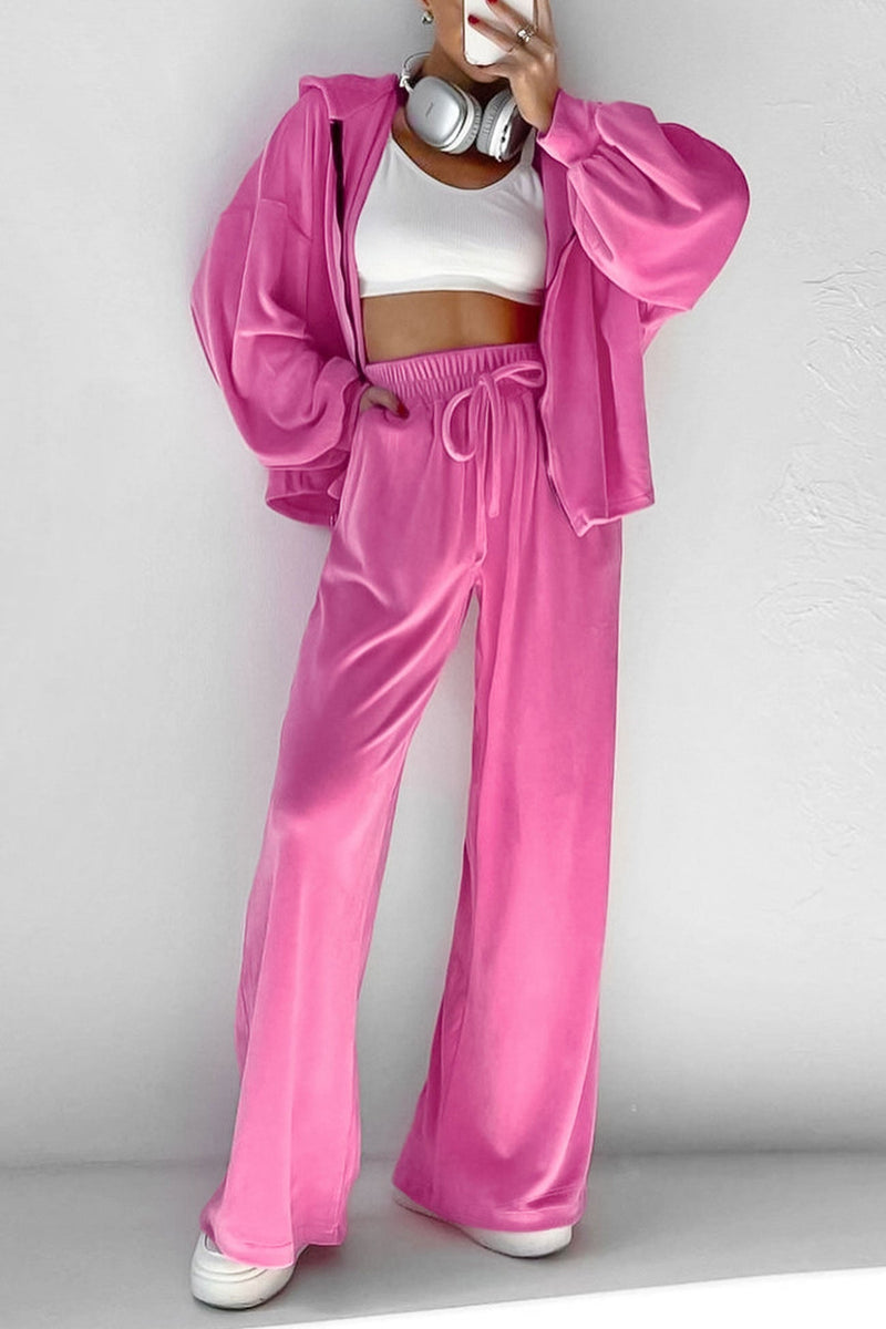 Velvet Hooded Zipper Pocket Two-piece Set