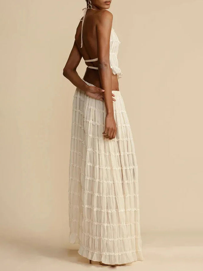 Versatility and Charm Pleated Drawstring Waist Tiered Maxi Skirt