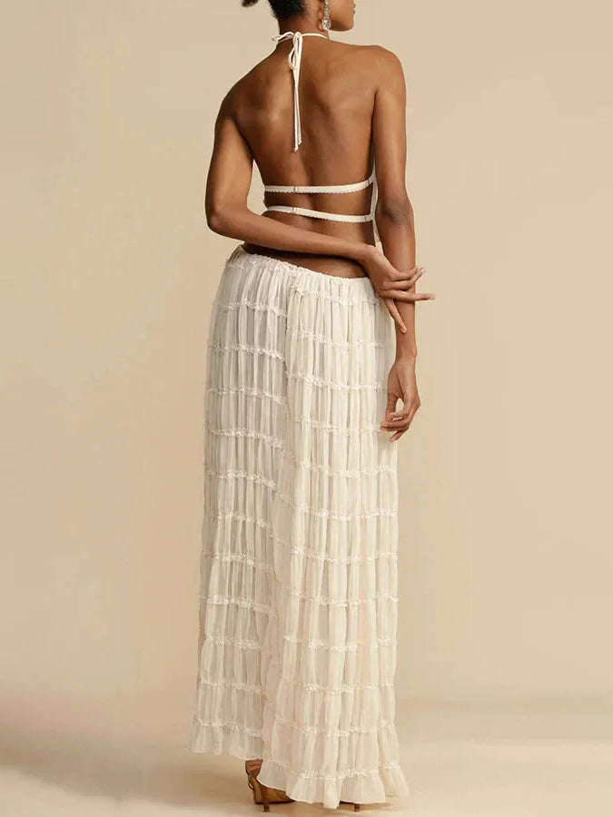 Versatility and Charm Pleated Drawstring Waist Tiered Maxi Skirt