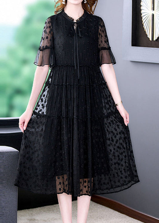 Black Embroidered Hollow Out Lace Long Dress Summer Yy011