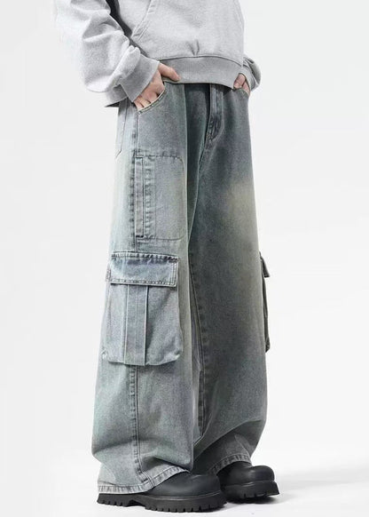 High Denim Pockets Pants Black Spring Waist