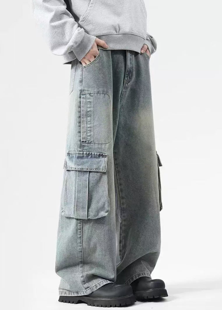 High Denim Pockets Pants Black Spring Waist