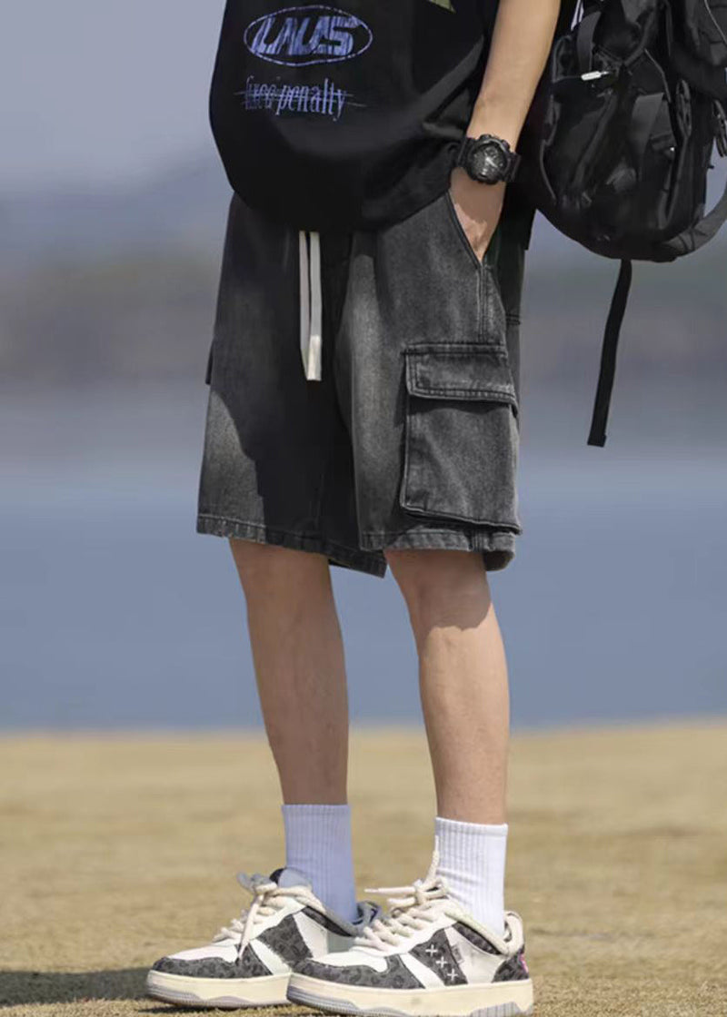 Black Pockets Lace Up Denim Shorts Summer Yl031