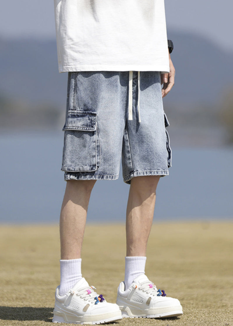 Black Pockets Lace Up Denim Shorts Summer Yl031