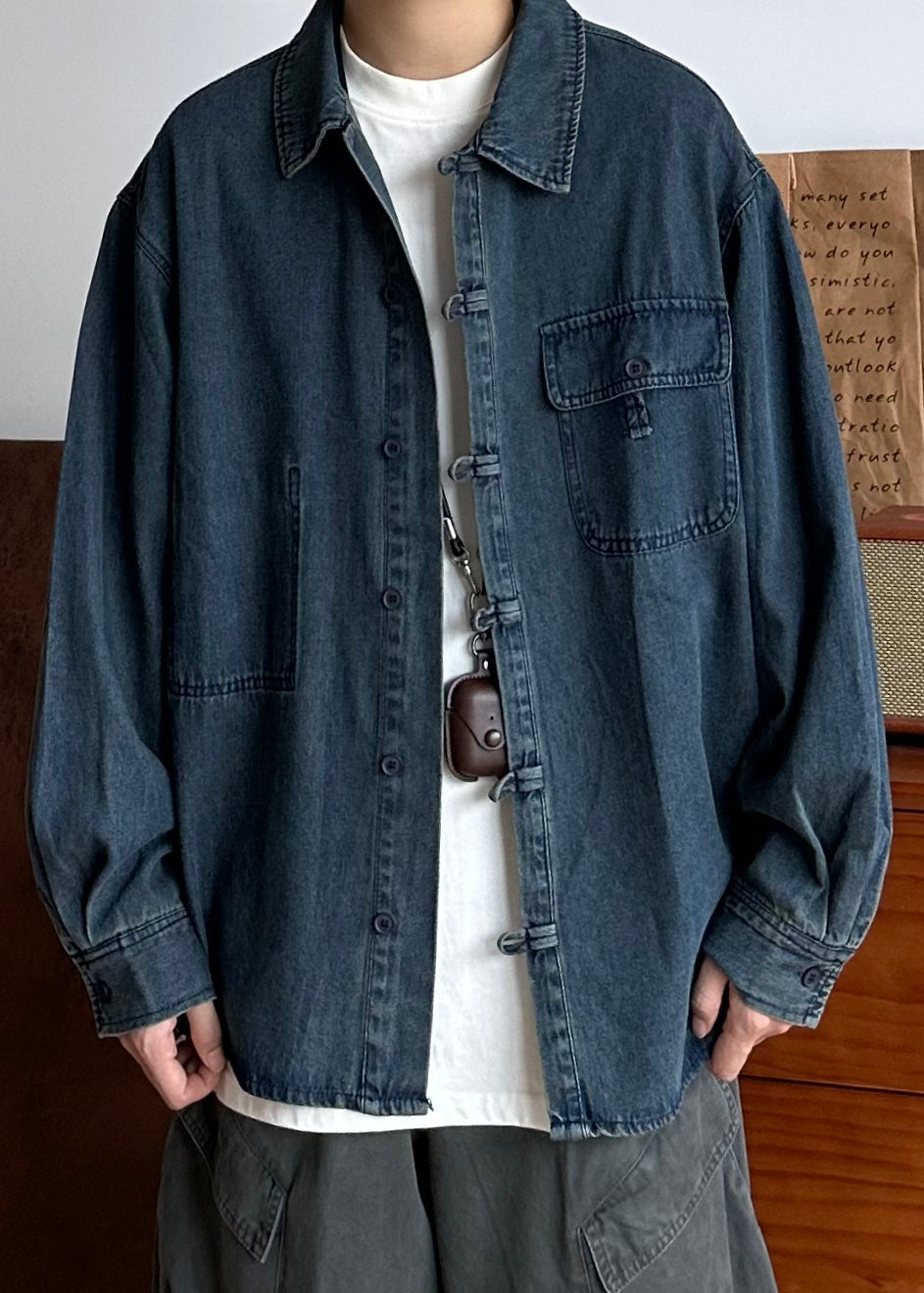 Oversized Spring Coat Pockets Button Blue Denim