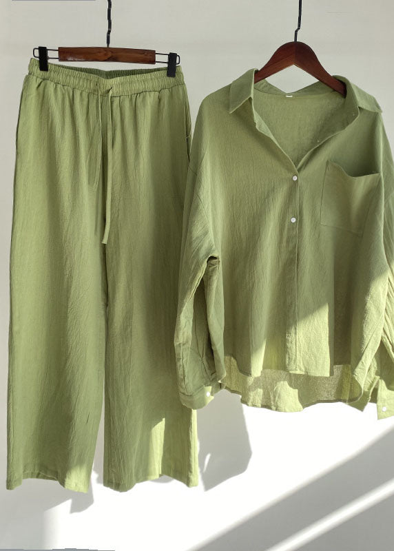 Blue Peter Pan Collar Tops and Pants Cotton Two-piece Set Spring Lc0459