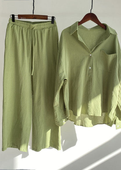 Blue Peter Pan Collar Tops and Pants Cotton Two-piece Set Spring Lc0459