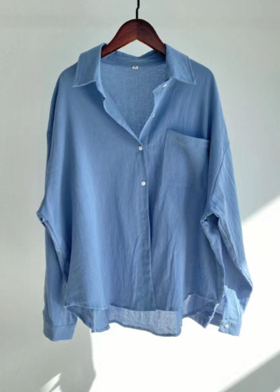 Blue Peter Pan Collar Tops and Pants Cotton Two-piece Set Spring Lc0459
