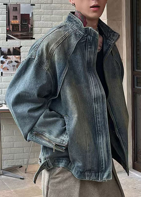 Denim Coat Tc048 Zip Blue Spring Pockets Up