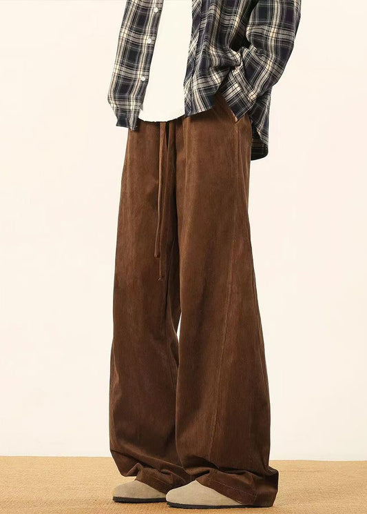 Brown Lace Up Corduroy Pants Spring Rm062