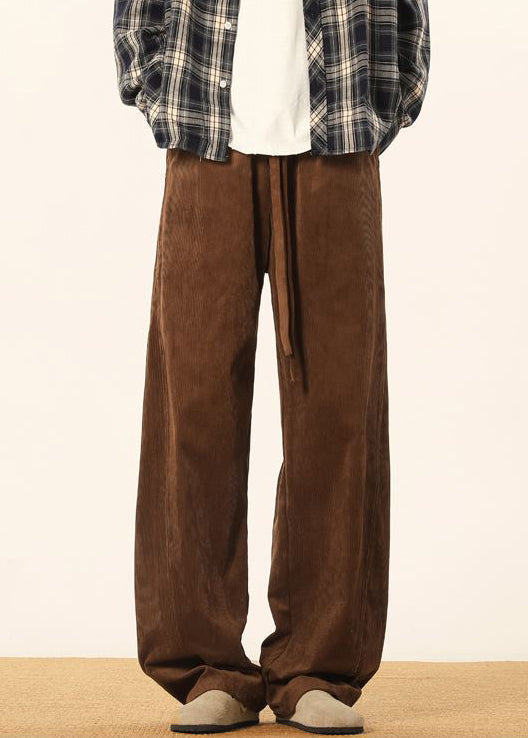 Brown Lace Up Corduroy Pants Spring Rm062