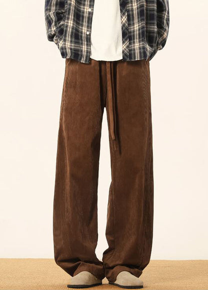 Brown Lace Up Corduroy Pants Spring Rm062
