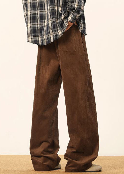 Brown Lace Up Corduroy Pants Spring Rm062