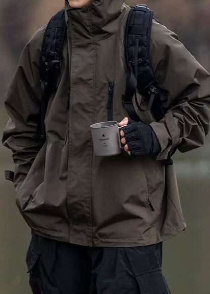 Zippered Brown Spring Oversized Pockets Cotton Coats