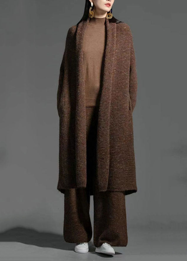 Coffee V Neck Patchwork Wool Knitting Cardigan Spring Ly0011