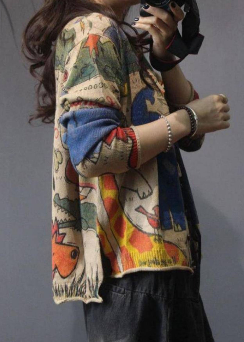 Coffee V Neck Print Button Knit Cardigan Spring Tz050