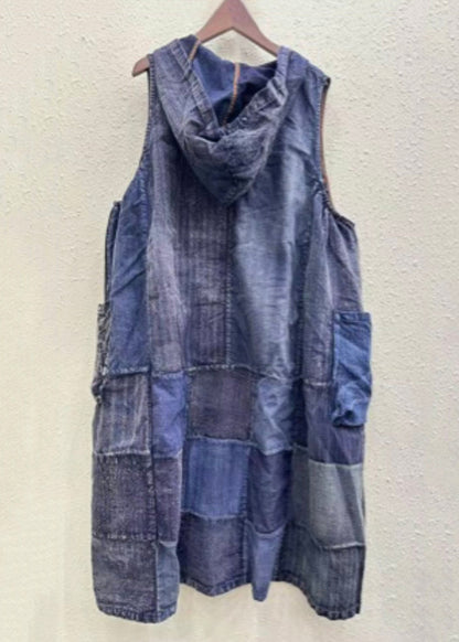 Colorblock Hooded Pockets Cotton Waistcoat Sleeveless Gh1063