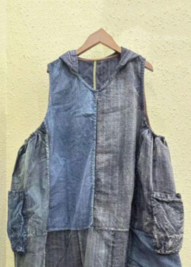 Colorblock Hooded Pockets Cotton Waistcoat Sleeveless Gh1063