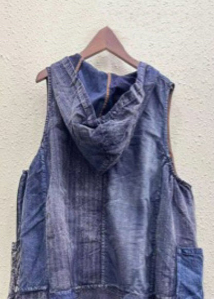Colorblock Hooded Pockets Cotton Waistcoat Sleeveless Gh1063