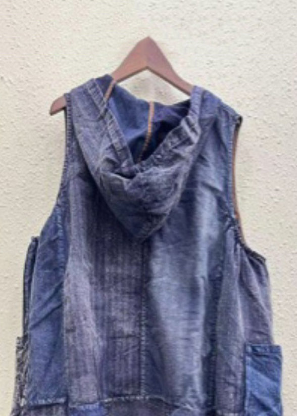 Colorblock Hooded Pockets Cotton Waistcoat Sleeveless Gh1063